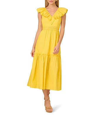 Adrianna by Adrianna Papell V Neck Sleeveless Ruffle A-Line Midi Dress