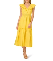 Adrianna by Adrianna Papell V Neck Sleeveless Ruffle A-Line Midi Dress