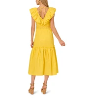 Adrianna by Adrianna Papell V Neck Sleeveless Ruffle A-Line Midi Dress