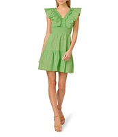 Adrianna by Adrianna Papell V-Neck Sleeveless Ruffle A-Line Mini Dress