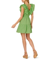 Adrianna by Adrianna Papell V-Neck Sleeveless Ruffle A-Line Mini Dress