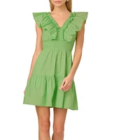 Adrianna by Adrianna Papell V-Neck Sleeveless Ruffle A-Line Mini Dress