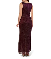 Adrianna Papell Sleeveless Metallic Mesh Cascade Gown