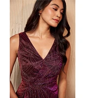 Adrianna Papell Sleeveless Metallic Mesh Cascade Gown