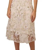 Adrianna Papell 3D Embroidered Floral Crew Neck Sleeveless A-Line Midi Dress