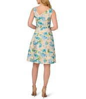 Adrianna Papell Asymmetrical Beck Floral Jacquard Fit & Flare Party Dress