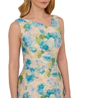 Adrianna Papell Asymmetrical Beck Floral Jacquard Fit & Flare Party Dress