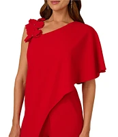 Adrianna Papell Asymmetrical Neck Floral Applique Crepe Drape Front Jumpsuit