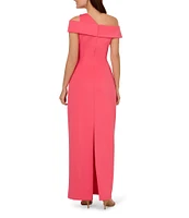 Adrianna Papell Asymmetrical Neck Side Ruched Scuba Column Gown