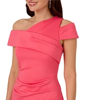 Adrianna Papell Asymmetrical Neck Side Ruched Scuba Column Gown