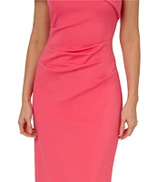 Adrianna Papell Asymmetrical Neck Side Ruched Scuba Column Gown