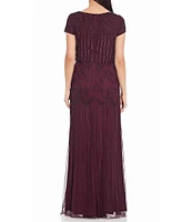 Adrianna Papell Round Neck Short Sleeve Beaded Blouson Gown