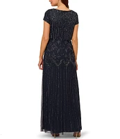 Adrianna Papell Round Neck Short Sleeve Beaded Blouson Gown