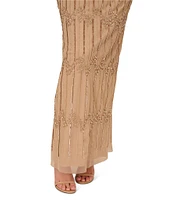 Adrianna Papell Beaded Short Flutter Sleeve V-Neck Blouson Gown