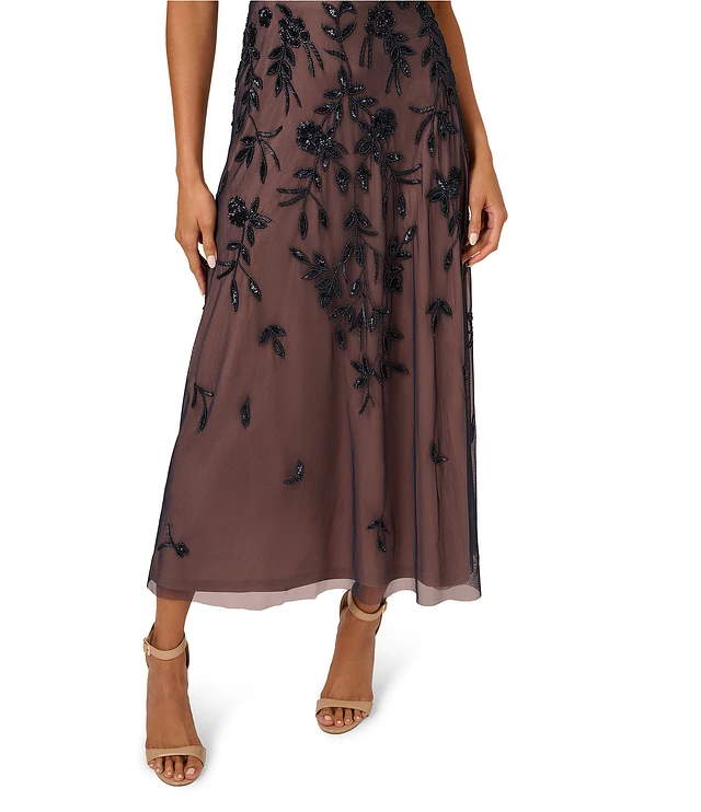 adrianna papell women's v-neck beaded sleeveless midi dress Adrianna Papell Beaded Detail Halter Midi Sheath Dress