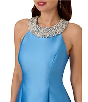 Adrianna Papell Beaded Halter Neck High-Low Hem A-Line Dress
