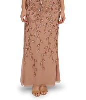 Adrianna Papell Beaded Mesh Crew Neck Short Sleeve Blouson Long Dress