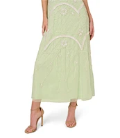 Adrianna Papell Beaded Mesh Crew Neck Sleeveless A-Line Midi Dress