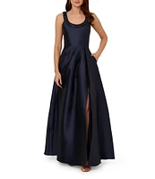 Adrianna Papell Beaded Neck Side Drape Mikado Gown