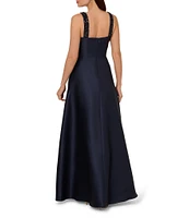 Adrianna Papell Beaded Neck Side Drape Mikado Gown