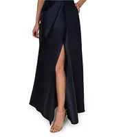 Adrianna Papell Beaded Neck Side Drape Mikado Gown