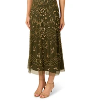 Adrianna Papell Beaded V-Neck Sleeveless Midi Dress