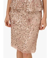 Adrianna Papell Boat Neck Beaded Mesh Peplum Dress