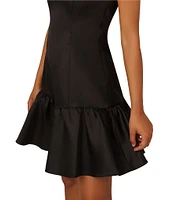 Adrianna Papell Boat Neck Sleeveless Ruffle Hem Mini Dress