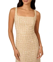 Adrianna Papell Boucle Square Neck Sleeveless Front Slit Column Dress