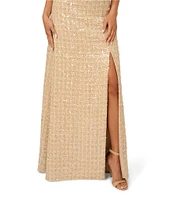 Adrianna Papell Boucle Square Neck Sleeveless Front Slit Column Dress