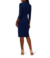 Adrianna Papell Collar V-Neck 3/4 Sleeve Tie Front Dress