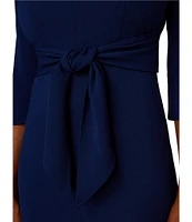 Adrianna Papell Collar V-Neck 3/4 Sleeve Tie Front Dress