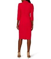 Adrianna Papell Collar V-Neck 3/4 Sleeve Tie Front Dress