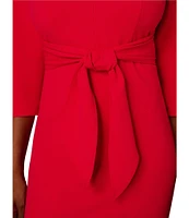 Adrianna Papell Collar V-Neck 3/4 Sleeve Tie Front Dress