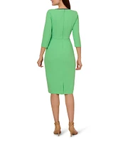 Adrianna Papell Contrasting Trim Boat Neck 3/4 Sleeve Tie Waist Crepe Sheath Dress