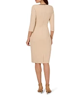 Adrianna Papell Contrasting Trim Boat Neck 3/4 Sleeve Tie Waist Crepe Sheath Dress