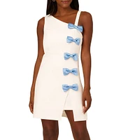 Adrianna Papell Crepe Asymmetrical One Shoulder Neck Sleeveless Bow Trim A-Line Dress
