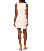 Adrianna Papell Crepe Asymmetrical One Shoulder Neck Sleeveless Bow Trim A-Line Dress