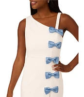 Adrianna Papell Crepe Asymmetrical One Shoulder Neck Sleeveless Bow Trim A-Line Dress