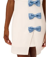Adrianna Papell Crepe Asymmetrical One Shoulder Neck Sleeveless Bow Trim A-Line Dress
