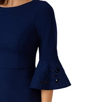 Adrianna Papell Crepe Floral Cutout Boat Neck 3/4 Sleeve Sheath Mini Dress