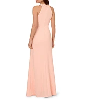 Adrianna Papell Crepe Halter Neck Sleeveless Rosette Mermaid Gown