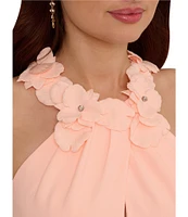 Adrianna Papell Crepe Halter Neck Sleeveless Rosette Mermaid Gown