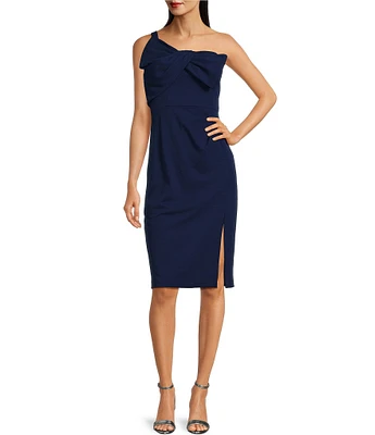 Adrianna Papell Crepe One Shoulder Sleeveless Bow Dress