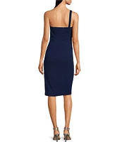 Adrianna Papell Crepe One Shoulder Sleeveless Bow Dress