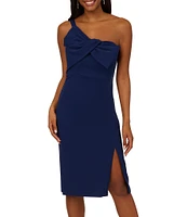 Adrianna Papell Crepe One Shoulder Sleeveless Bow Dress