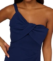 Adrianna Papell Crepe One Shoulder Sleeveless Bow Dress