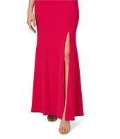 Adrianna Papell Crepe One Shoulder Tiered Ruffle Trim Sleeveless Gown