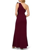 Adrianna Papell Crepe One Shoulder Tiered Ruffle Trim Sleeveless Gown