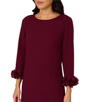 Adrianna Papell Crepe Shift Boat Neck 3/4 Sleeve 3-D Flower Cuff Mini Dress